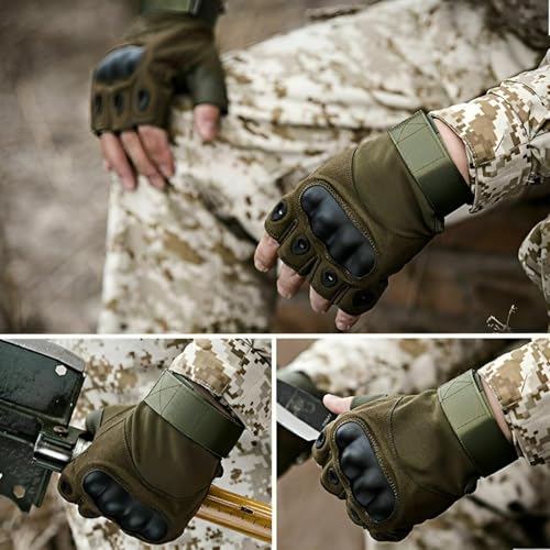 Image of Gloves for Men Bike Riding Half Finger | Hard Knuckle Protection, Breathable & Adjustable Wrist Strap | Hand Gloves for Bike Riding /Cycling | 1 Pair (Army Green)