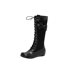 Womens Knee-High Boots with Bow Detail and Side Zipper for Winter Casual and Flat Sole