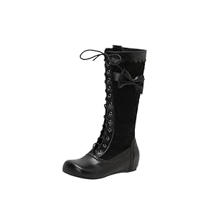 Womens Knee-High Boots with Bow Detail and Side Zipper for Winter Casual and Flat Sole