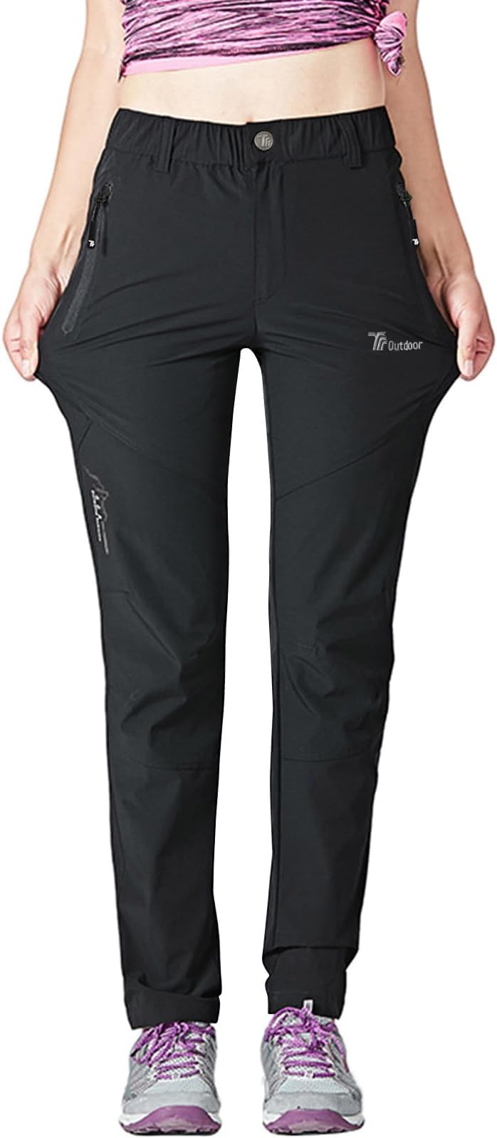 Rdruko Women's Hiking Pants Lightweight Quick Dry Water Resistant Outdoor Travel Fishing Pants with Pockets(Black, US XS)
