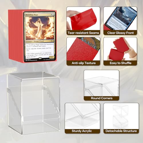 Mlikero Lot de 6 boîtes de rangement transparentes Commander avec 600 pochettes et intercalaires, taille standard, parfaites pour MTG, sport, cartes à collectionner (6 couleurs) – vue 4