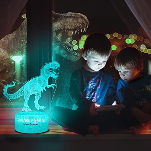 Dinosaur Gift for Boys Girls, 3D Dinosaur Night Light with 16 Colors Changes, Remote Control, Touch, USB Cable, LED Lamp Nightlight Toys, Kids Dinosaur Illusion Lamp for Birthday, Christmas Gift