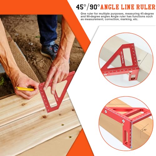 HEKOBAG 3D Multi Angle Measuring Ruler, 45/90 Degree Aluminum Alloy Woodworking Square Protractor, Miter Triangle Ruler High Precision Layout Measuring Tool Layout Scriber for Engineer (Red) 3 HEKOBAG 3D Multi Angle Measuring Ruler, 45/90 Degree Aluminum Alloy Woodworking Square Protractor, Miter Triangle Ruler High Precision Layout Measuring Tool Layout Scriber for Engineer (Red) - Image 3