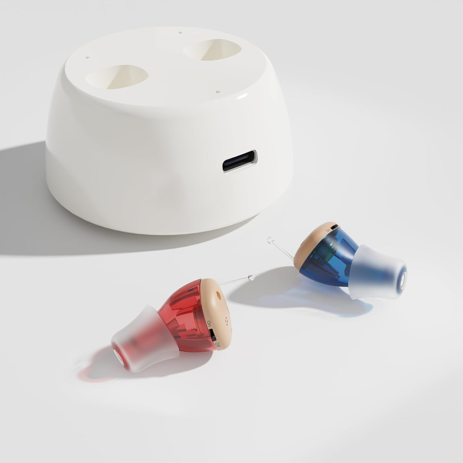 Rechargeable Hearing Aids,OTC Hearing Aid for Adult,Completely in Canal Hearing Aid Devices for Seniors Comfort Shine Li CIC Assist Hearing Nearly Invisible (Pair) (Blue & Red)