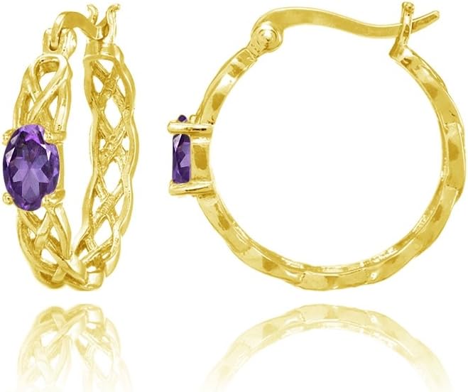 Sterling Silver Genuine or Created Gemstone Celtic Knot Round Hoop Earrings