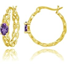 Sterling Silver Genuine or Created Gemstone Celtic Knot Round Hoop Earrings