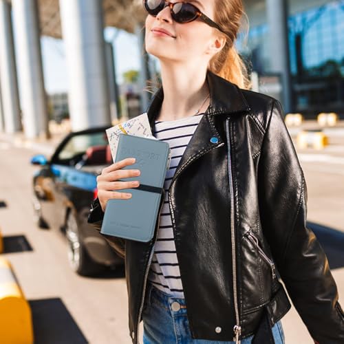 TIGARI Rfid Passport Wallet for Women, Travel Wallet Passport Holder for Travel, Leather Zipper Pocket Card Slots Purses, Travel Document Organizer Waterproof Travel Accessories (Blue)2