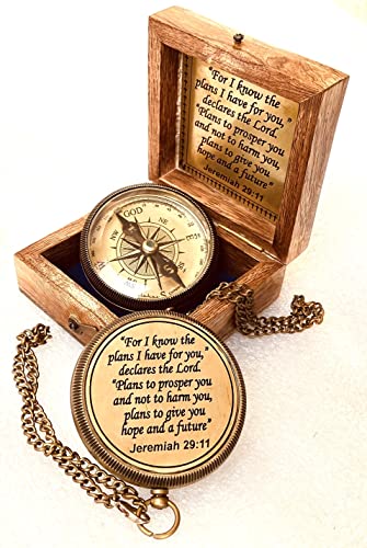 Religious Gifts for Men Engraved Compass for I Know The Plans -God, Camping Compass Christian Gifts Catholic Boys Girls Baptism Communion Inspirational Graduation Gifts (#1 for I Know Compass)