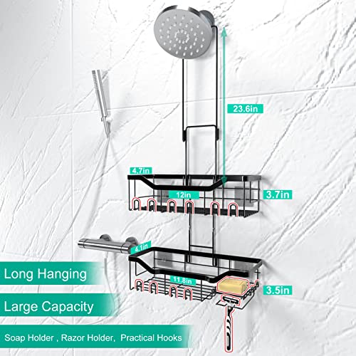 Shingone Hanging Shower Caddy Adjustable Length, Shower Caddy Over Shower Head With Hooks, Shower Rack Hanging Shower Organizer For Bathroom, Black #TOP2
