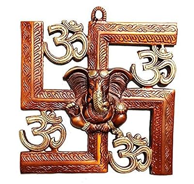 Prince Home Decor & Gifts Multicolour Handmade Decorative Feng Shui Metal Pan Leaf Hanging Metal Ganesh Ji Statue (Coppe