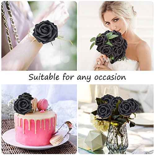 Uzer Artificial Flowers 25 Packs, Fake Flowers Roses For Diy Wedding Bridal Bouquets Centerpieces Bridal Shower Party Home Flower Arrangement Decorations (Black Rose) #TOP2