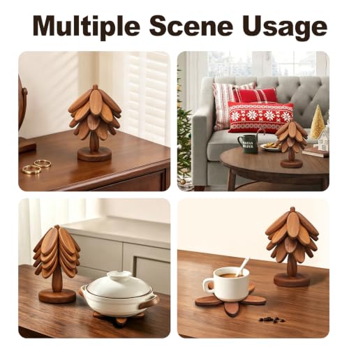 Wooden Trivets Set for Hot Dishes Kitchen Foldable Heat Resistant Trivet — view 6