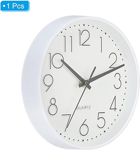 Miniatura 3 de PATIKIL Reloj de pared redondo de 8 pulgadas, funciona con pilas, silencioso, sin tictac, para oficina, dormitorio, cocina, color blanco