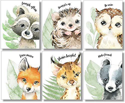 Amazon.com: Woodland Animal Nursery Wall Art Decor Set of 6 Baby Boys ...
