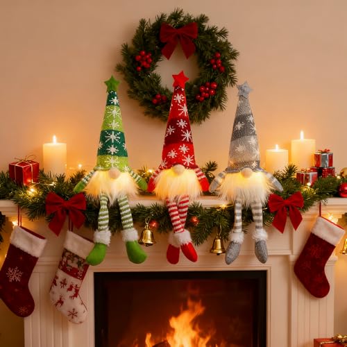 Image of 3PCS Light Up Gonks Christmas Decoration, Christmas Gonks With Light, Christmass Gonk Gnomes Plush Swedish, UK Christmass Elves Xmas Decorationss for Indoor Holiday Party Tabletop Decor