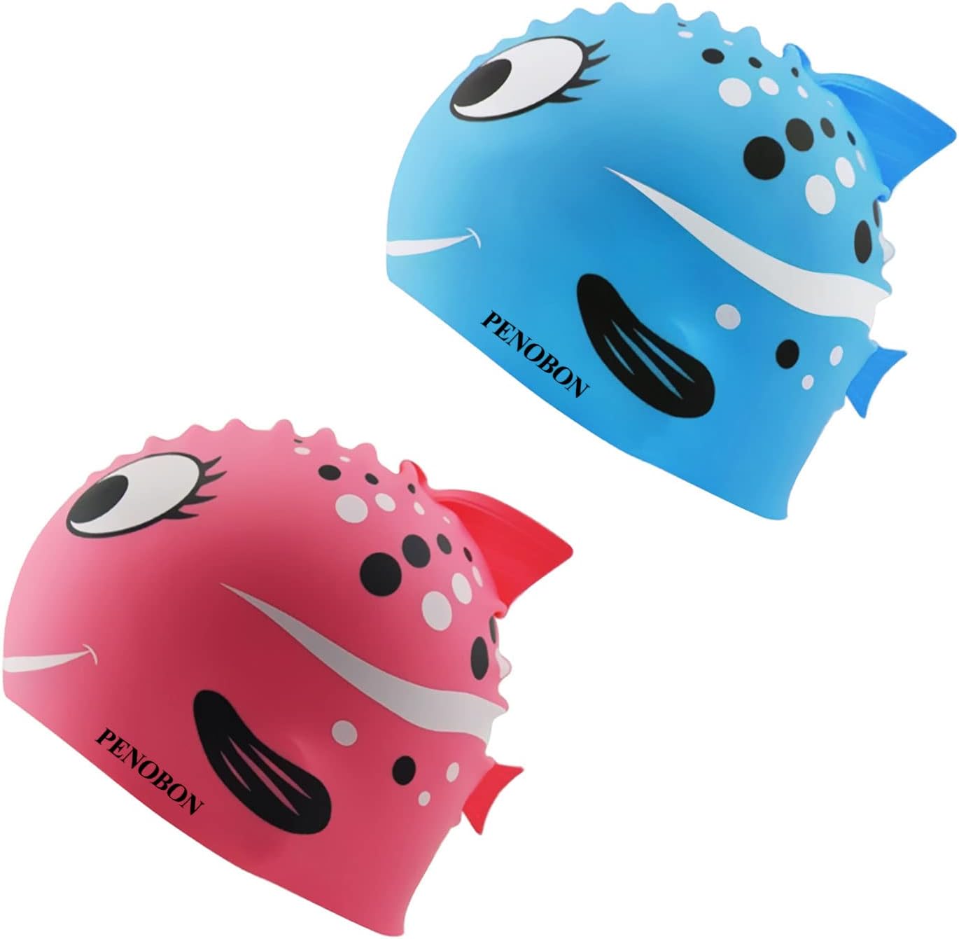 2 Pack Kids Swim Cap for Boys and Girls Fun Silicone Swimming Cap penobon Unisex Shark Bath Hat for Age 2-6 Toddler,OR Man Women Nylon Fabric Non-Waterproof Swim Cap for Long and Short Hair