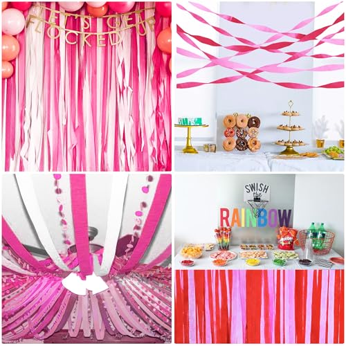 Oun Nana Serpentinas de papel crepe, 6 rolos de serpentina rosa, 5 cm, 2,2 polegadas, 1,8 m, flâmula