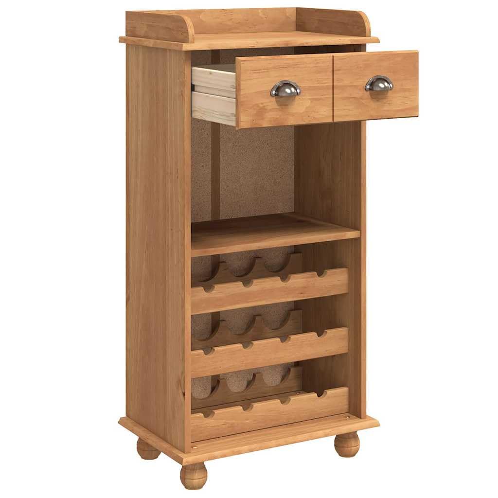 Scaffale per vino in legno di pino massiccio, 57 x 37 x 114 cm, con cassetti e scomparti, design tradizionale per cucina, robusto contenitore per vino con venature naturali