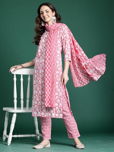 Image of INDO ERA Women Pure Cotton Kurta Set with Dupatta | Festive Suit Set, 11047