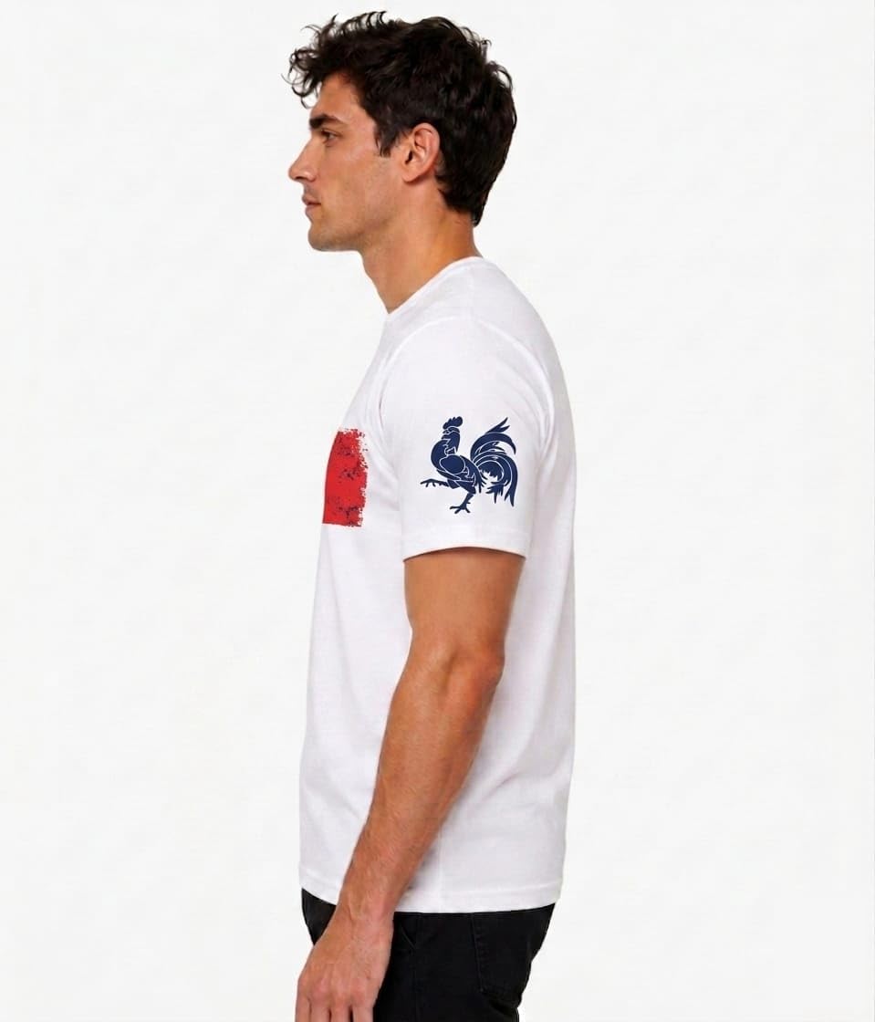 T-Shirt Homme Drapeau Français Coq Gaulois Vintage France Football Coupe du Monde 2026