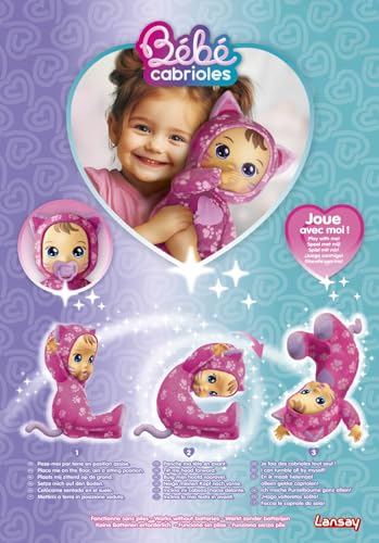 Lansay | Mon BÉBÉ CABRIOLES – Mimi Le Chat | Poupée Interactive en Pyjama Chaton | Fait des Galipettes Amusantes | Corps Tout Doux et Câlin | Jouet Éveil 2 Ans et + | Bébé Fille ou Garçon