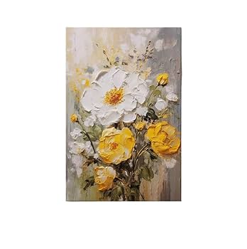 Amazon.com: Ecqizer 玄关手绘油画立体花卉抽象厚画客厅大幅装饰