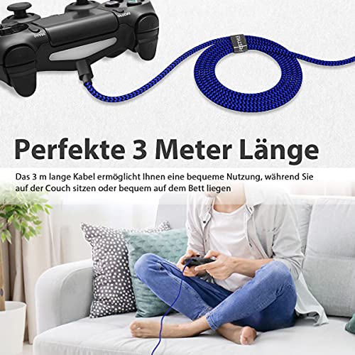 6amLifestyle Cable de Carga para Mando de PS4, Cable de Nylon Trenzado Extra Largo Micro USB 2.0 de Sincronización de Datos Compatible con Playstaion 4, PS4 Slim/Pro, Xbox One S/X Controller - imagen 2