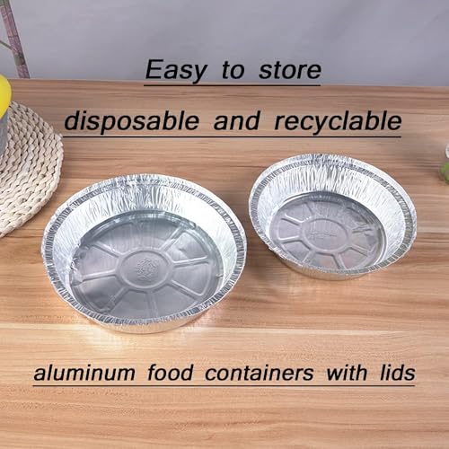 Image of PAXCOO 10pcs Aluminum foil Pie Pans for air Fryer, Round Disposable containers with Angled Walls for Tart Baking, Storing, Serving & reheating, Freezer and Oven Safe, Recyclable