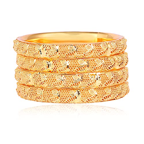 Jd'z Collection Indian Gold Plated Bangles Bracelets Bollywood Jewelry For Women & Girls Traditional Pola Gold Bangles Set Of 4Pc Trendy Costume Jewelry Bangles Set (2.6, 6) #TOP5