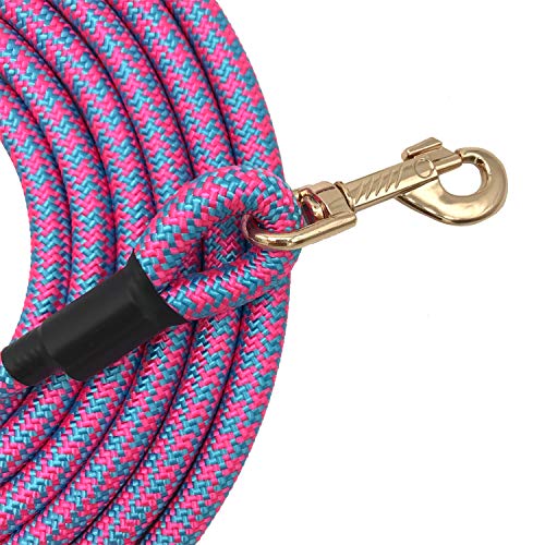 Shorven Nylon Strong Dog Rope Lead Leash Training Dog Lead With Soft Handle 6-20 Ft Long Pink/Blue (Dia:0.5" 15Ft) #TOP1