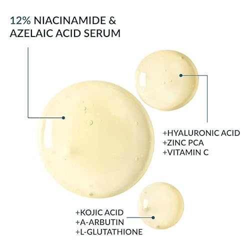 Niacinamide & Azelaic Acid Face Serum 12% - Natural Dark Spot Corrector & Hyperpigmentation Treatment, Brightening Serum, Manages Cystic Acne & Rosacea With Kojic Acid & A-Arbutin, 1 Oz #TOP3