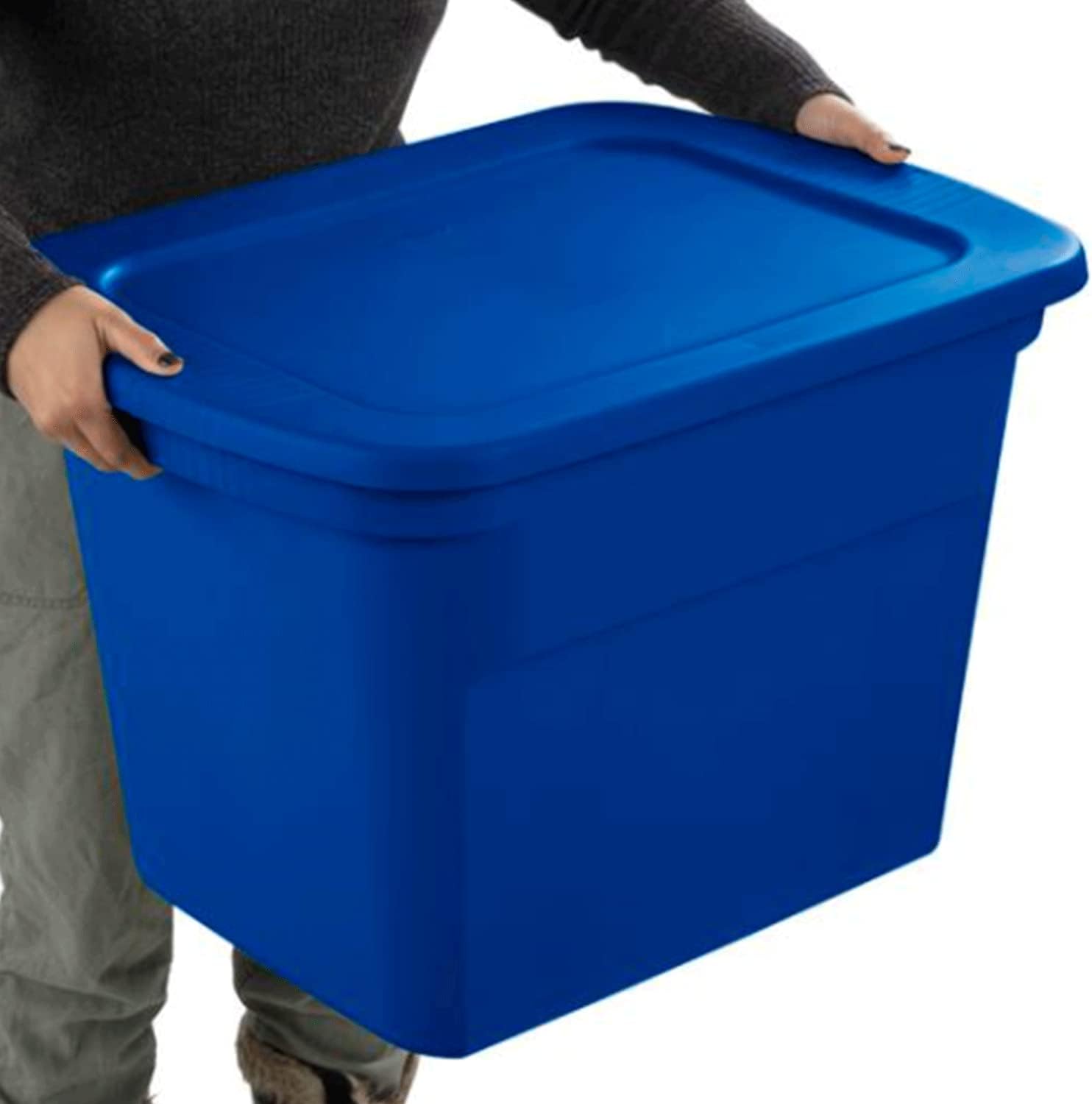 Sterilite 18 Gallon Stackable Plastic Storage Tote Container with Latching Snap-Close Lid for Home and Office Organization, Blue (8 Pack)