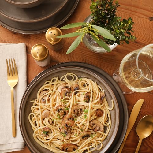 Image of Gibson Elite Beckett Stoneware Matte Reactive Glaze 16 Piece (Service for 4) Plates and Bowls Dinnerware Set - Grey