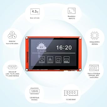 Digitalkey Nextion NX4827P043-011C Intelligent Display 4.3 Inch Touch Screen Capacitive 480 x 272 Serial LCD TFT Display Module HMI Supports Audio Video