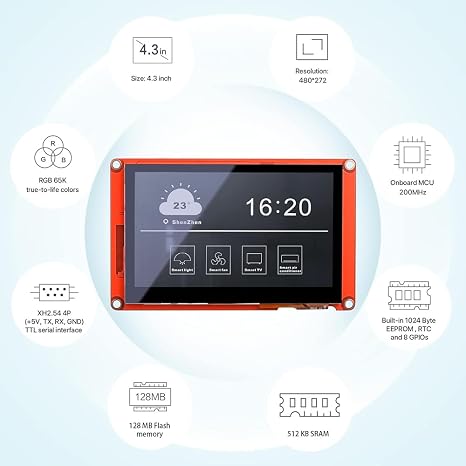 Digitalkey Nextion NX4827P043-011C Intelligent Display 4.3 Inch Touch Screen Capacitive 480 x 272 Serial LCD TFT Display Module HMI Supports Audio Video