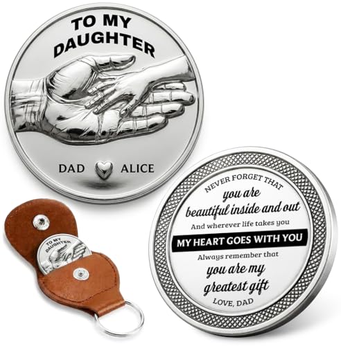 KCULE Personalized Pocket Hug Token Keychain | 3D Embossed Daughter Keychain, Custom Laser Engraved Inspirational Gift
