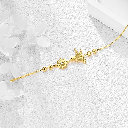KQF 9K Solid Gold Hummingbird Bracelet Real Gold Zirconia Flower Bracelet Jewelry Gifts for Women3