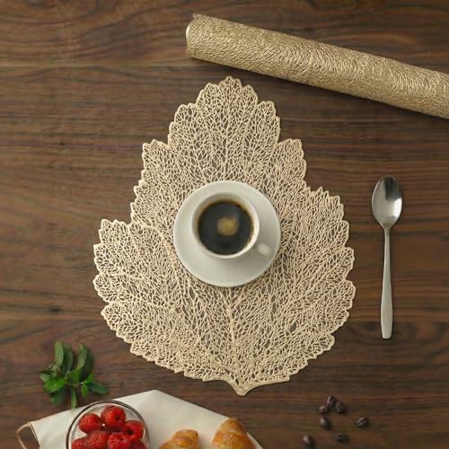 Image of Kuber Industries 4 Pcs Set Leather Side Table Mats | Washable Placemat /Dining Table Mat for Wedding and Family Functions | Patta Design - Golden