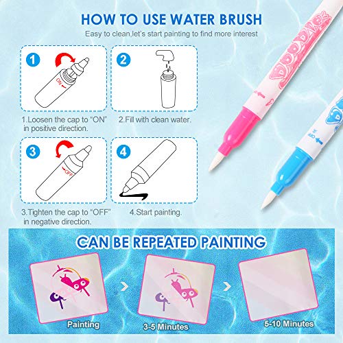 BeebeeRun Magic Water Painting Doodle Pad for Kids,Neon Colors Aqua Magic Water Drawing Mat,Educational Learning Mats,Writing Water Canvas Toys Gift Gifts for Girls Boys(Double Side)