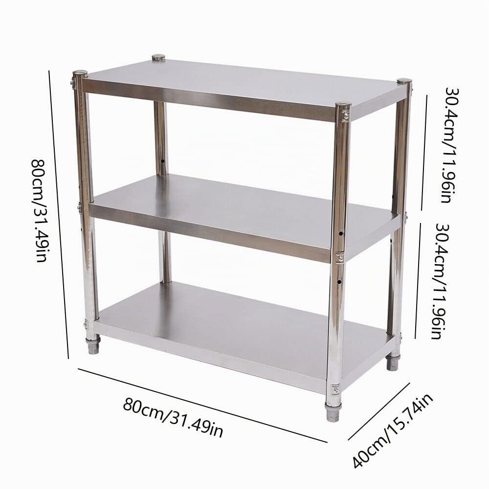 Estantería de Acero Inoxidable de 3 Niveles, Almacenamiento Pesado, Cocina y Catering