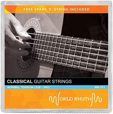 World Rhythm WR-211 Classical Guitar Strings - Normal Tension Nylon Guitar Strings with Spare High e String