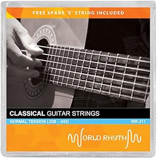World Rhythm WR-211 Classical Guitar Strings - Normal Tension Nylon Guitar Strings with Spare High e String