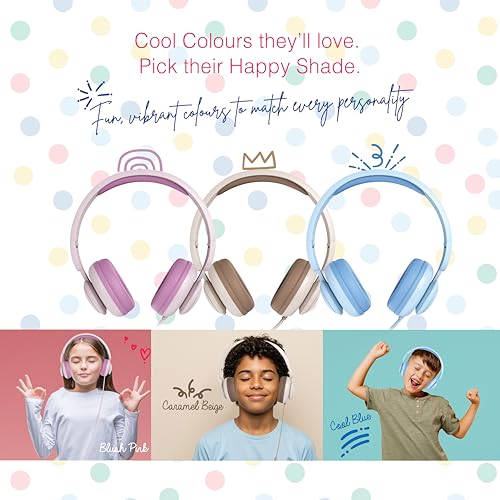 Image of FINGERS HappyHertz Wired Headphones for Kids (85 dB Volume Limit Safe Sound, Super-Soft Cushions, Foldable Design, Tangle-Free Cable, Perfect for Music, Learning & Fun) - Blush Pink