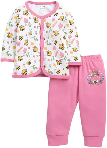 BUMZEE Baby Girls Cotton Full Sleeves Jabla & Pyjama Set