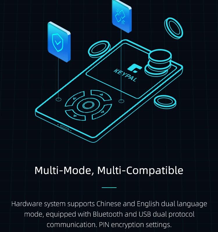 Portefeuille BTC ETH Keypal avec cryptage sécurisé et Bluetooth