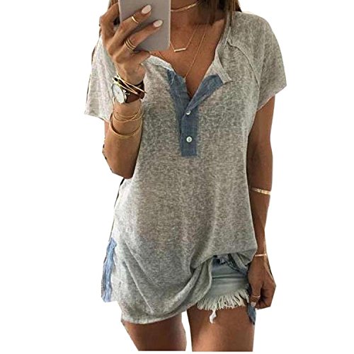 Gillberry Women Loose Casual Button Blouse T Shirt Tank Tops (L)