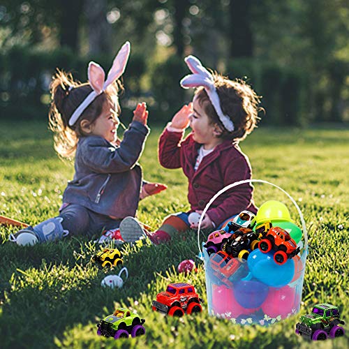 Zcaukya Easter Eggs with Pull Back Cars, 12 Alloy Cast Vehicles and 12 Colorful Easter Eggs, Easter Surprise Egg Car Toys for Easter Egg Hunt, Easter Basket Stuffers, Kids Birthday Gifts, NOT Prefill