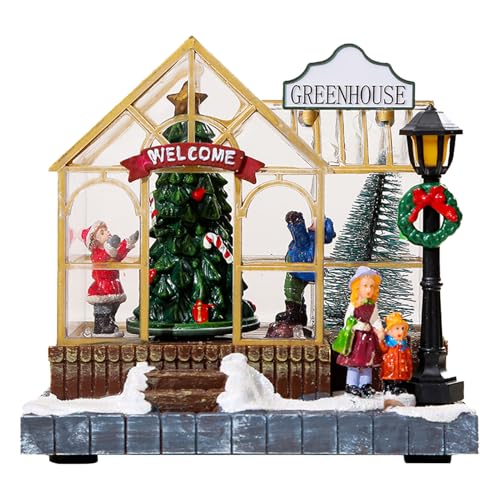 QUXVUIS Christmas Musical Greenhouse Ornament With LED Lights Festive Tabletop Accent Home Decoration Resin