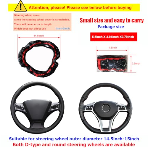 KHGUZ Bling Car Steering Wheel Cover, Non-Slip Elastic Stretch Leather Auto Steering Wheel Protector, Sparkling Diamond Vehicle Decor Accessories for Women Girls, Universal for Vehicles (Red)