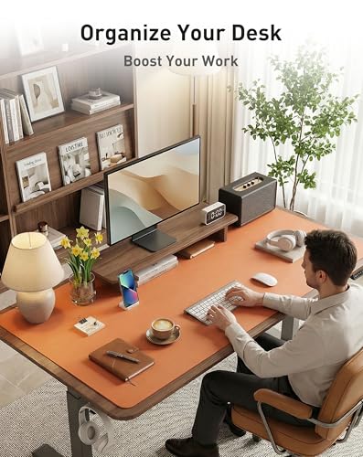 Image of Aothia Faux Leather Desk Mat - Large Mouse Pad, Non-Slip PU Leather Blotter, Waterproof Writing Surface for Office and Home (Hermes Orange, 40 inch x 24 inch)
